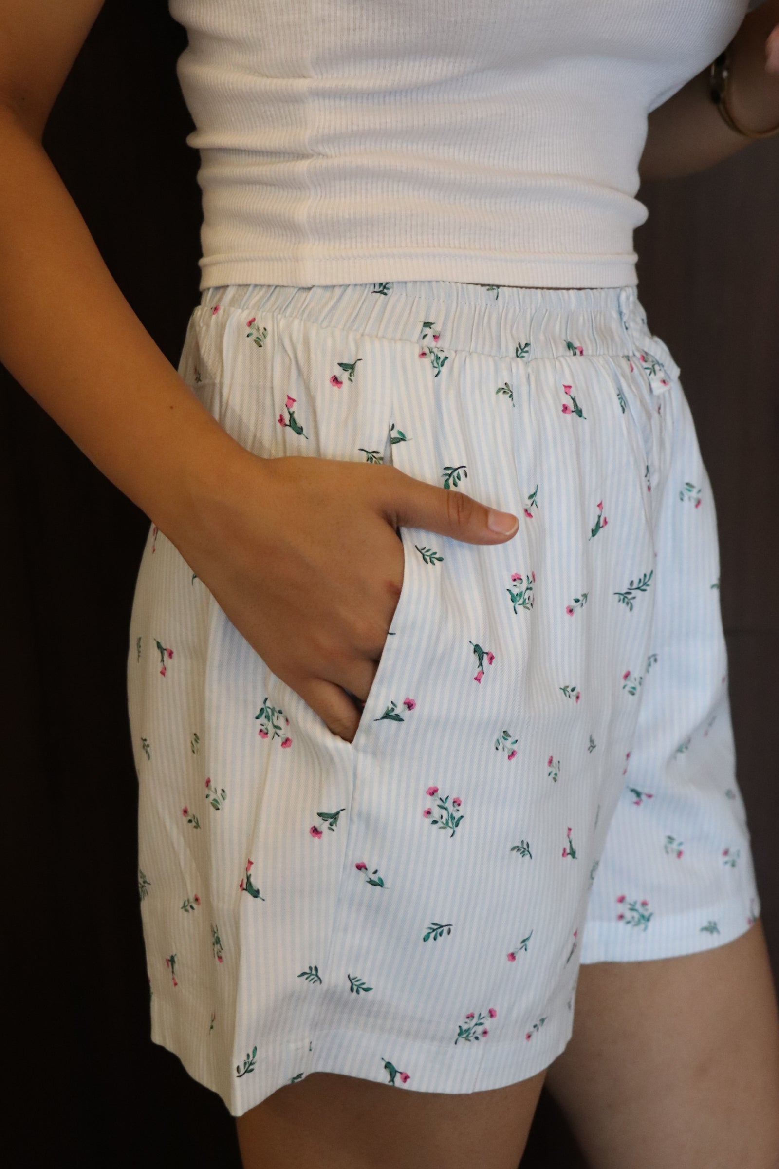 Ditsy Stripe Viscose Shorts