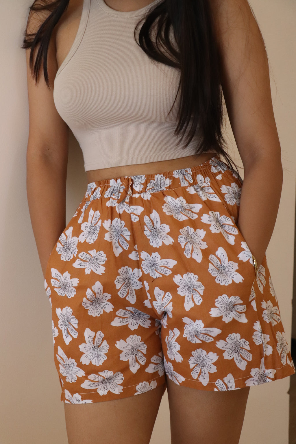 Spacious Flower Cotton Shorts