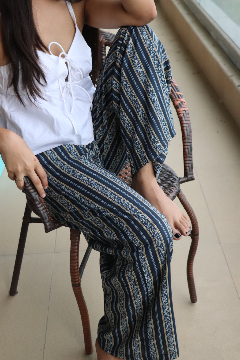 Navy Stripe Viscose Pyjamas