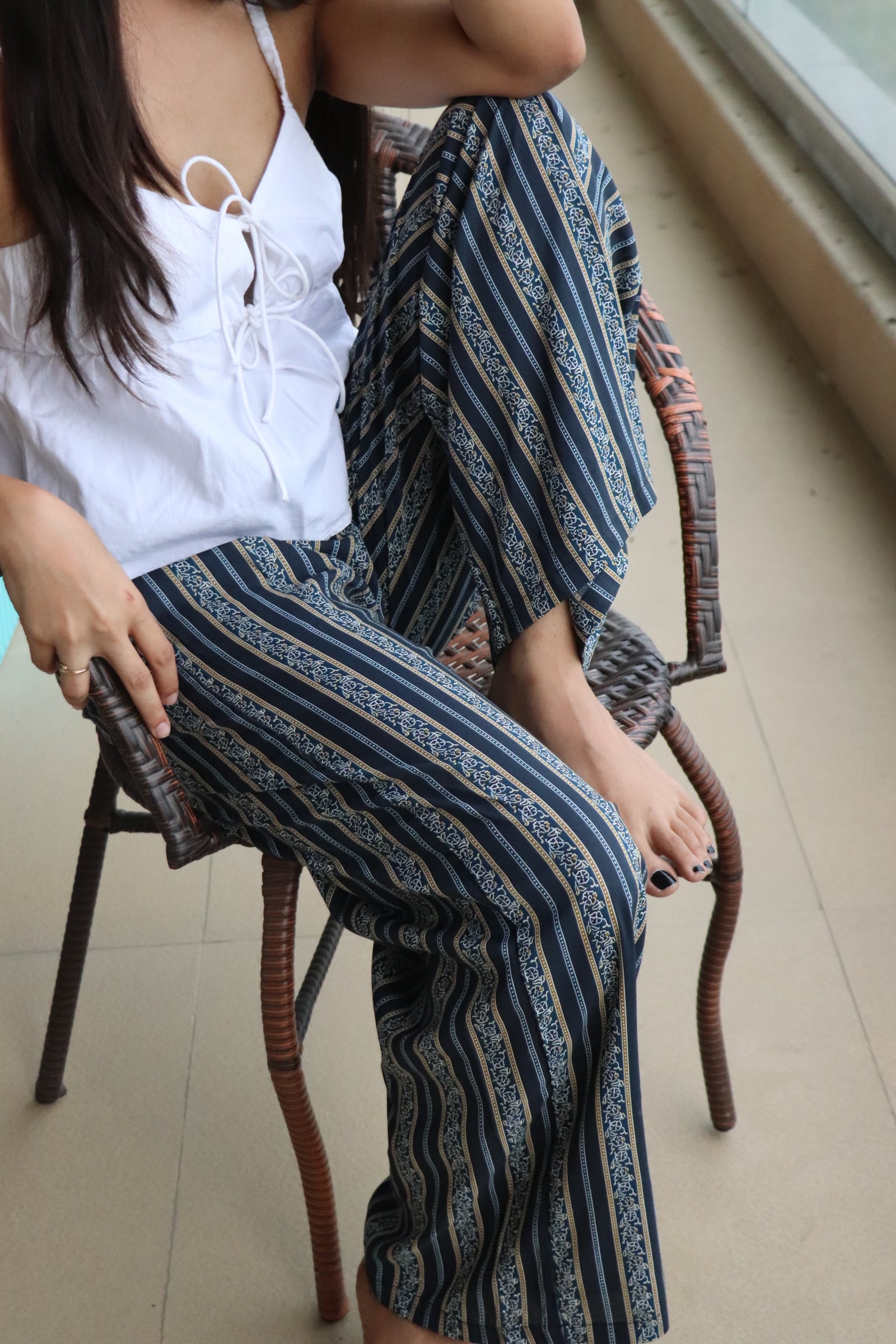 Navy Stripe Viscose Pyjamas