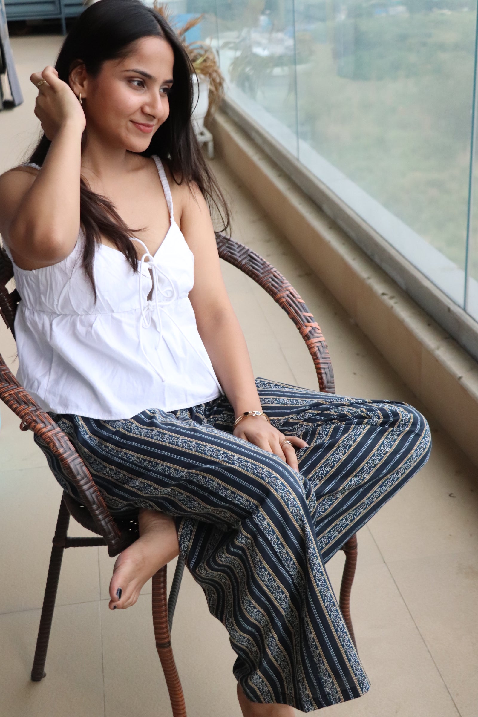 Navy Stripe Viscose Pyjamas