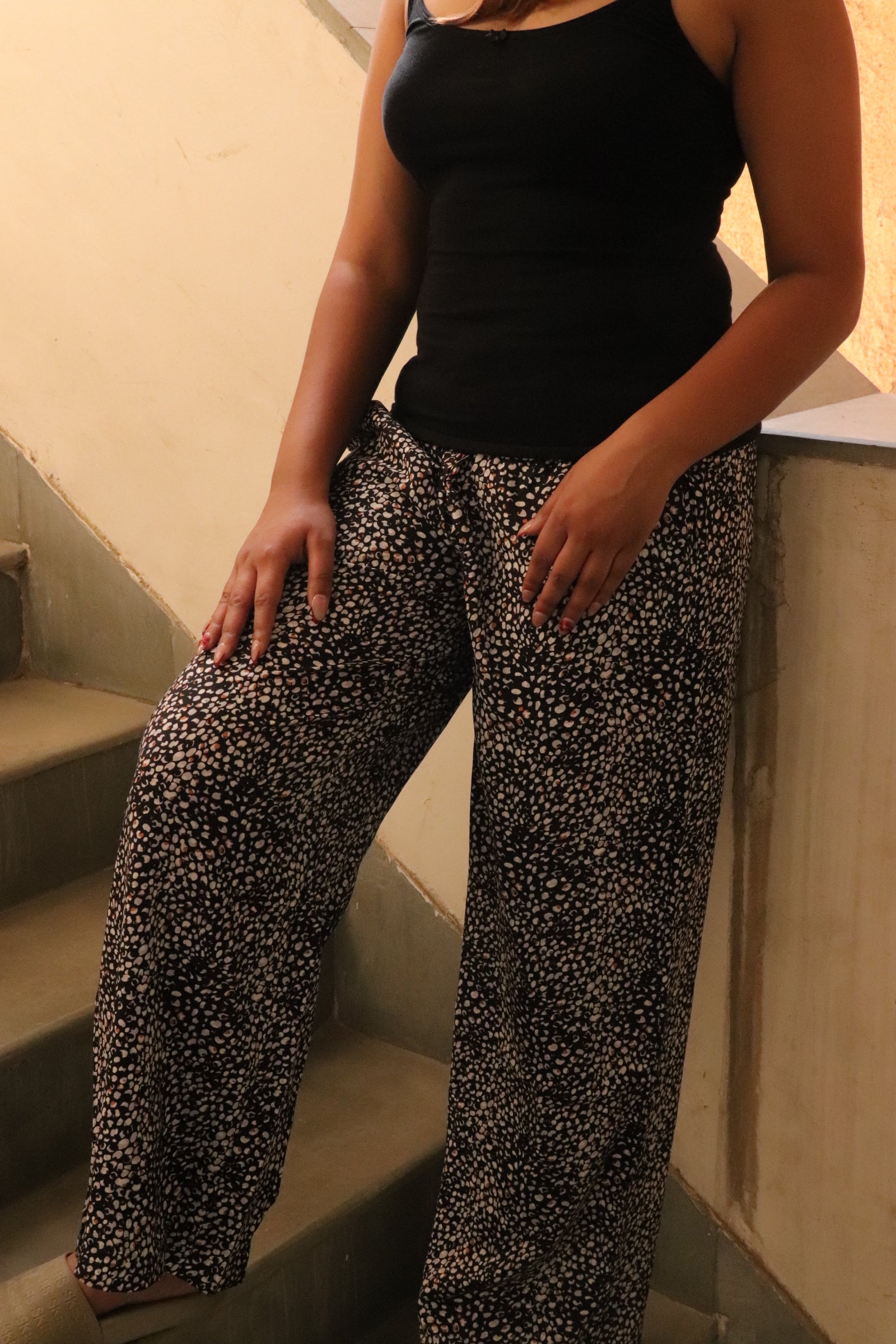 Women's Black multi-color printed pajama with elastic waistband and pockets – Scoop Up